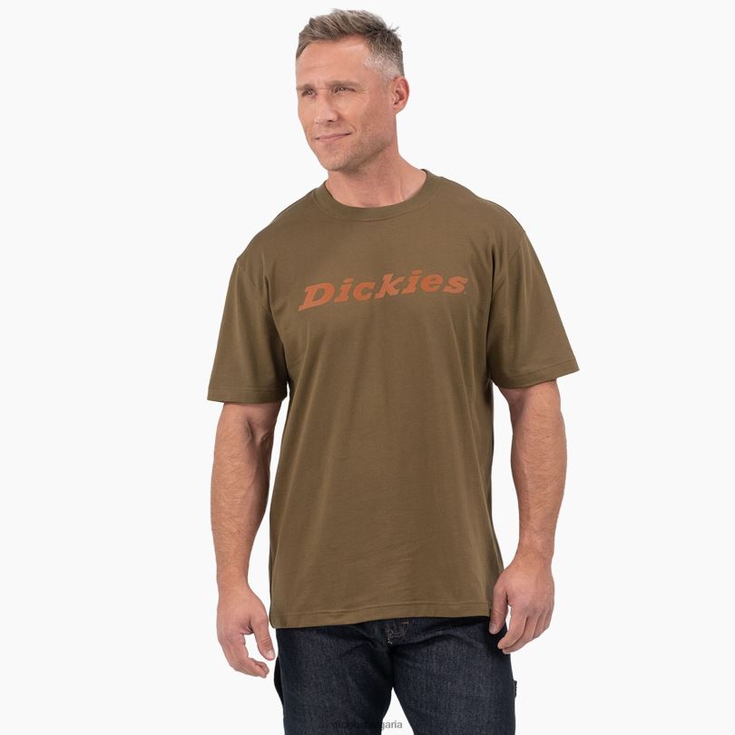 мъже Dickies графична тениска с надпис с къс ръкав тъмно маслинено (dv9) облекло R2PH8812
