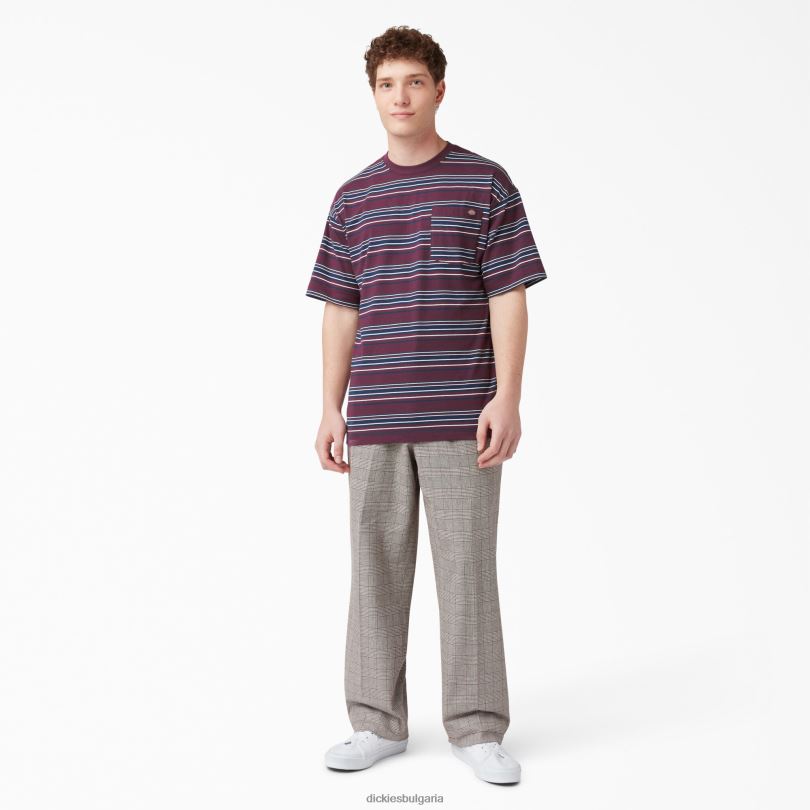 мъже Dickies спокойна тениска с джобове на райета гроздова винена ивица (gsw) облекло R2PH8746