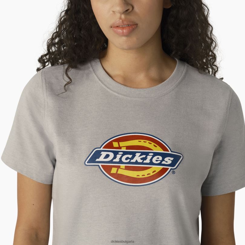 Жени Dickies тениска с лого на тежка категория хедър сиво (h2) облекло R2PH82107