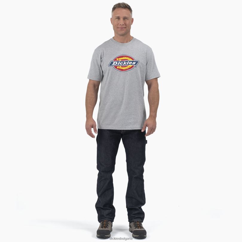 мъже Dickies трицветна графична тениска с лого с къс ръкав хедър сиво (hg) облекло R2PH8711