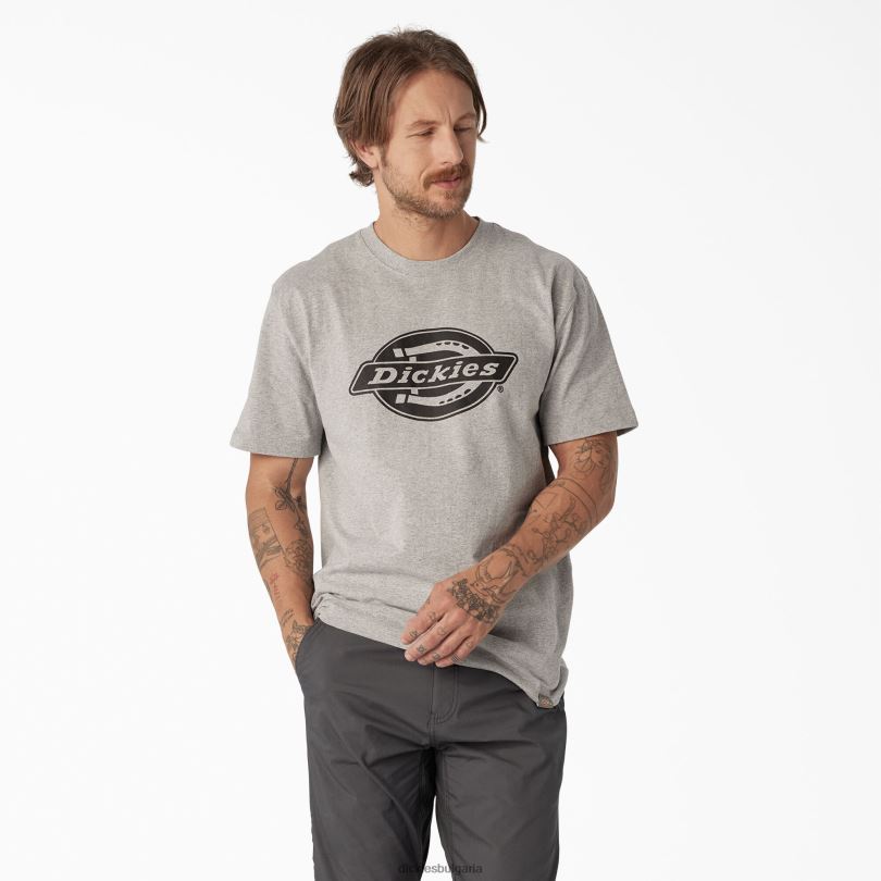 мъже Dickies тениска с тежко лого с къс ръкав хедър сиво (hg) облекло R2PH8738