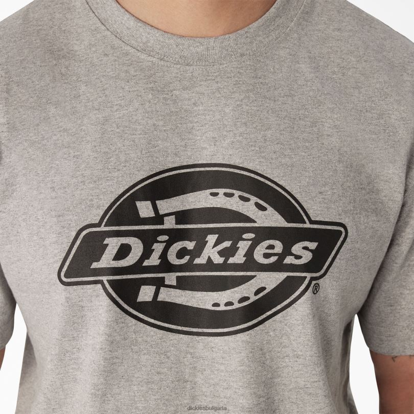 мъже Dickies тениска с тежко лого с къс ръкав хедър сиво (hg) облекло R2PH8738