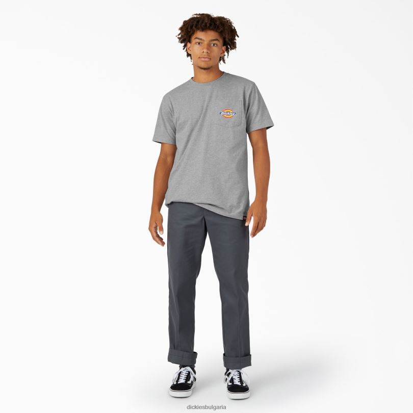 мъже Dickies тениска с джоб с лого на гърдите хедър сиво (hg) облекло R2PH8895