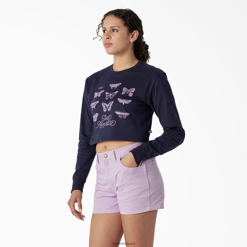 Жени Dickies изрязана тениска с графика на пеперуда с дълъг ръкав мастило синьо (ik) облекло R2PH82126