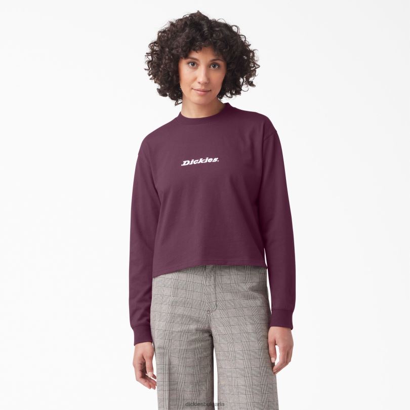 Жени Dickies изрязана тениска с дълъг ръкав loretto вино от грозде (gw9) облекло R2PH82160