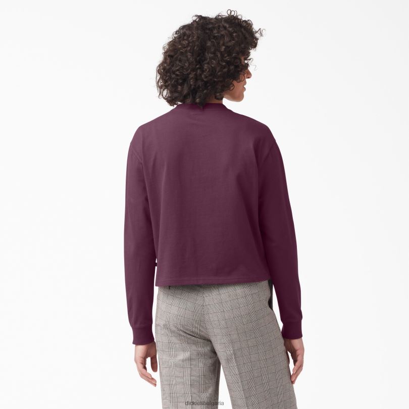 Жени Dickies изрязана тениска с дълъг ръкав loretto вино от грозде (gw9) облекло R2PH82160