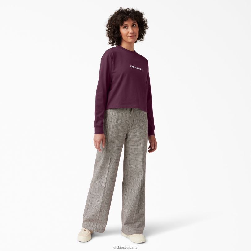 Жени Dickies изрязана тениска с дълъг ръкав loretto вино от грозде (gw9) облекло R2PH82160