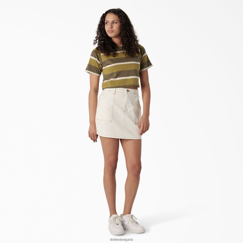 Жени Dickies изрязана тениска на райета мъх/военна зелена ивица (mms) облекло R2PH82013