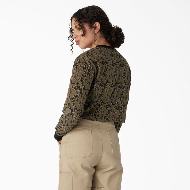 Жени Dickies камуфлажна тениска с дълъг ръкав камуфлаж с военен зелен бъг (mpe) облекло R2PH82188