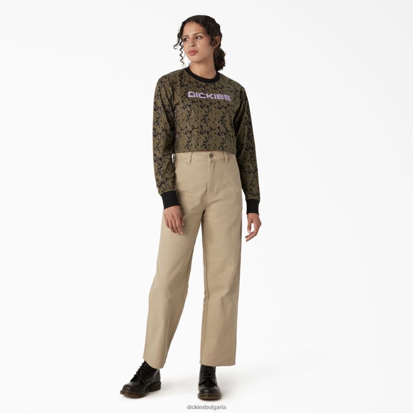 Жени Dickies камуфлажна тениска с дълъг ръкав камуфлаж с военен зелен бъг (mpe) облекло R2PH82188