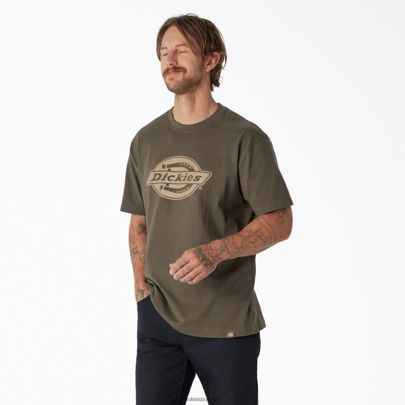 мъже Dickies тениска с тежко лого с къс ръкав зелен мъх (ms) облекло R2PH8740