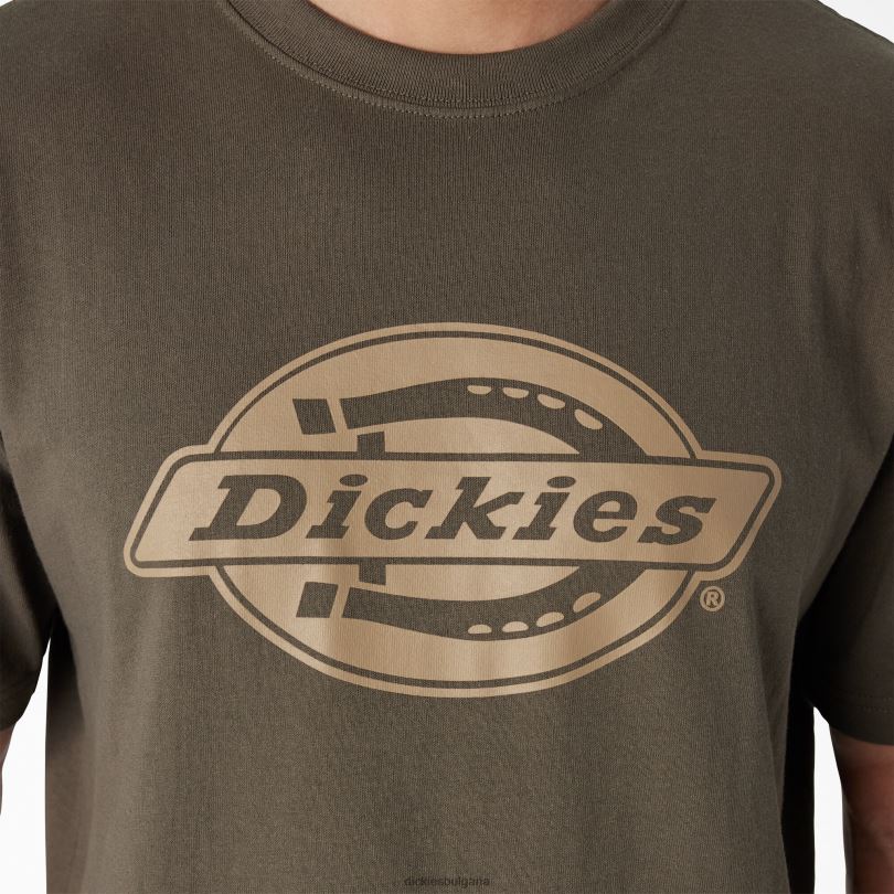 мъже Dickies тениска с тежко лого с къс ръкав зелен мъх (ms) облекло R2PH8740