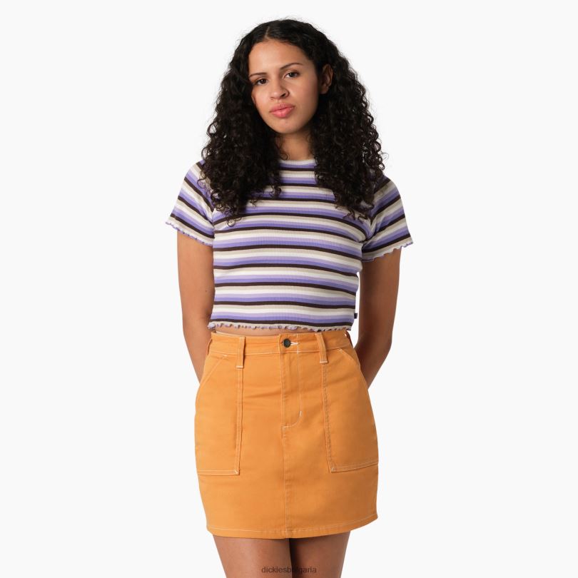 Жени Dickies раирана изрязана бебешка тениска лилава ивица за изследване на рози (pxs) облекло R2PH82078