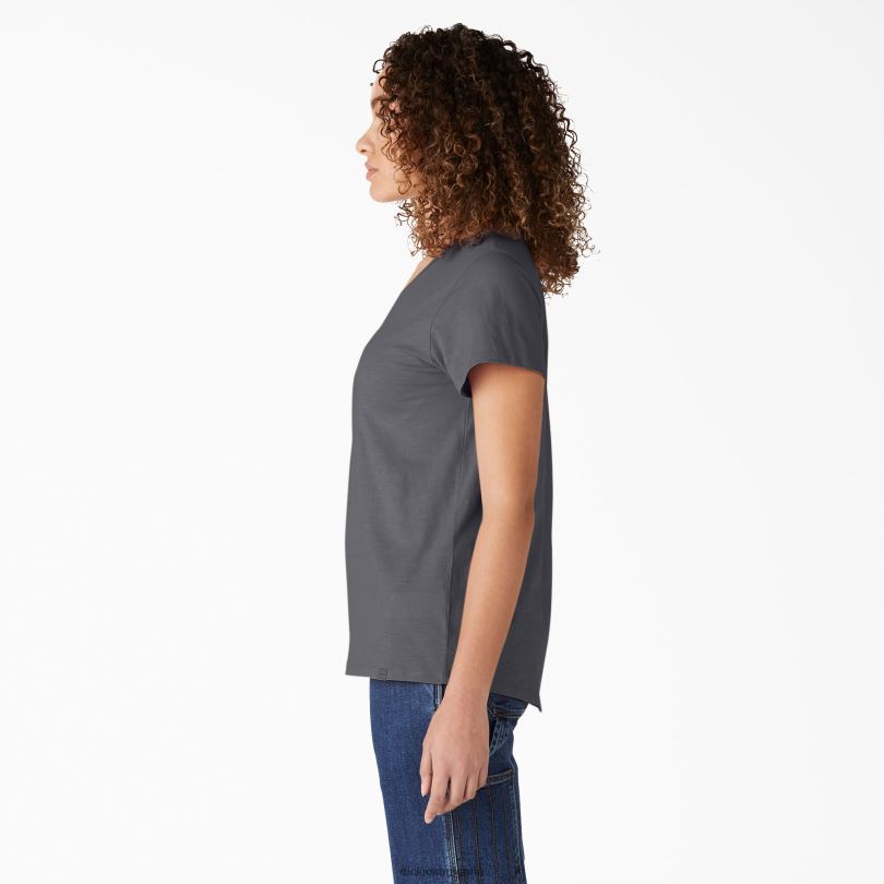 Жени Dickies тениска с v-образно деколте с къс ръкав графитено сиво (ga) облекло R2PH82064