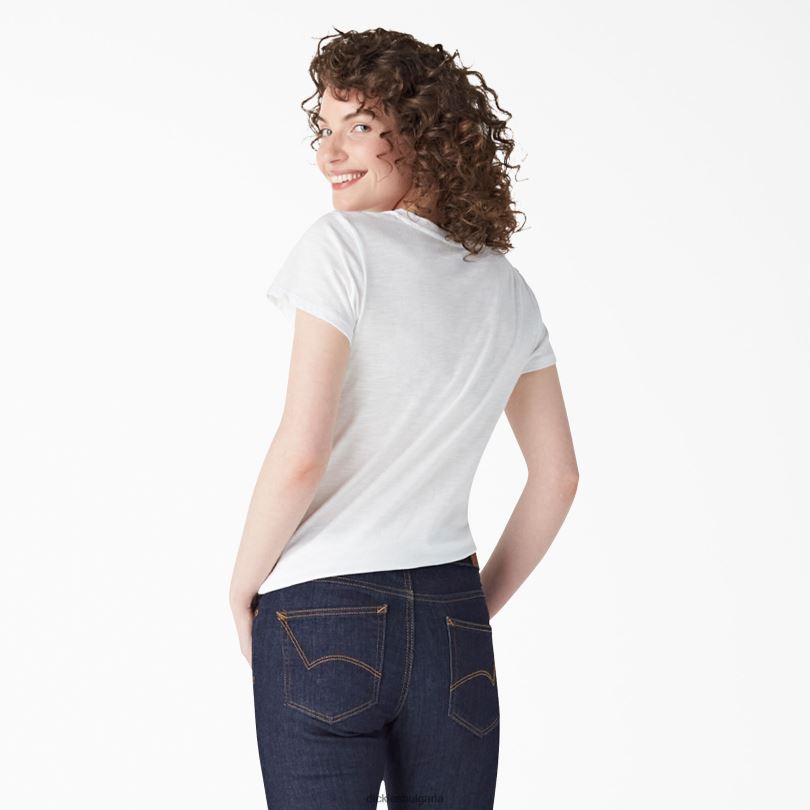 Жени Dickies тениска с v-образно деколте с къс ръкав бяло (wh) облекло R2PH82068