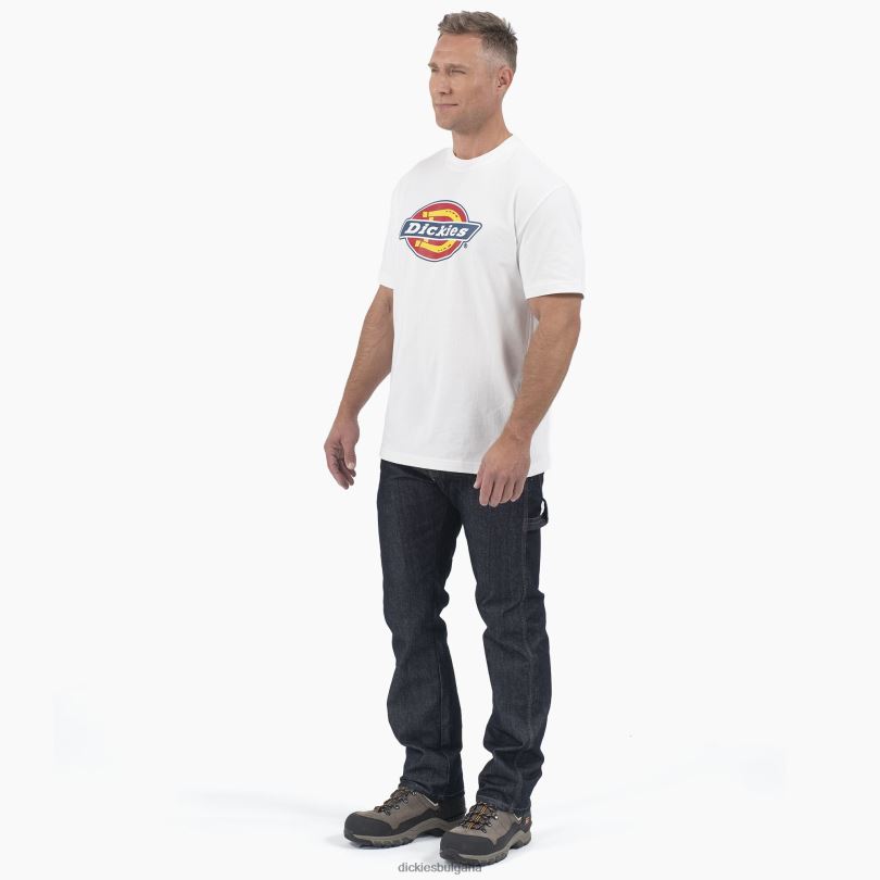 мъже Dickies трицветна графична тениска с лого с къс ръкав бяло (wh) облекло R2PH8714