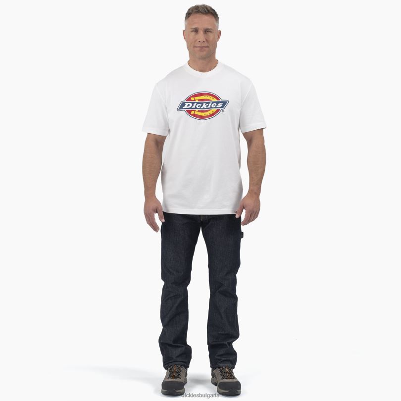 мъже Dickies трицветна графична тениска с лого с къс ръкав бяло (wh) облекло R2PH8714