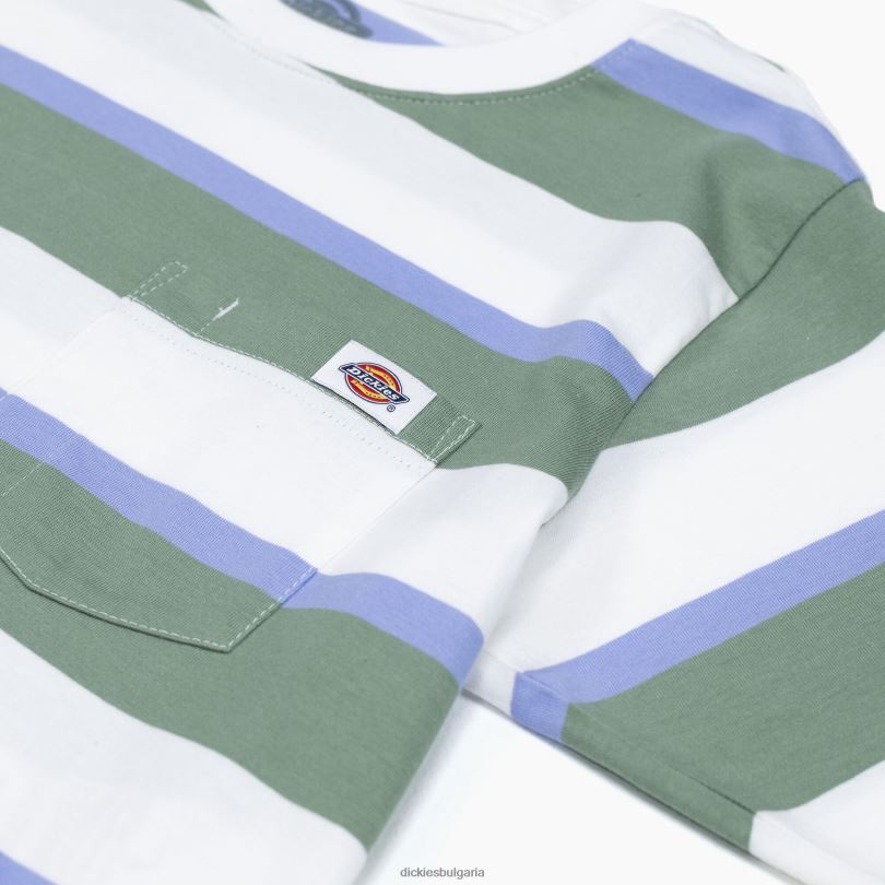 Жени Dickies изрязана тениска на райета бяло/зелено колегиално райе (wse) облекло R2PH82015