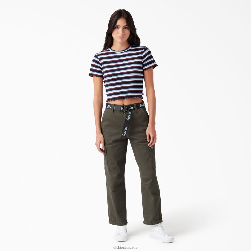 Жени Dickies раирана изрязана бебешка тениска вино/джакаранда бебешко райе (wsj) облекло R2PH82080