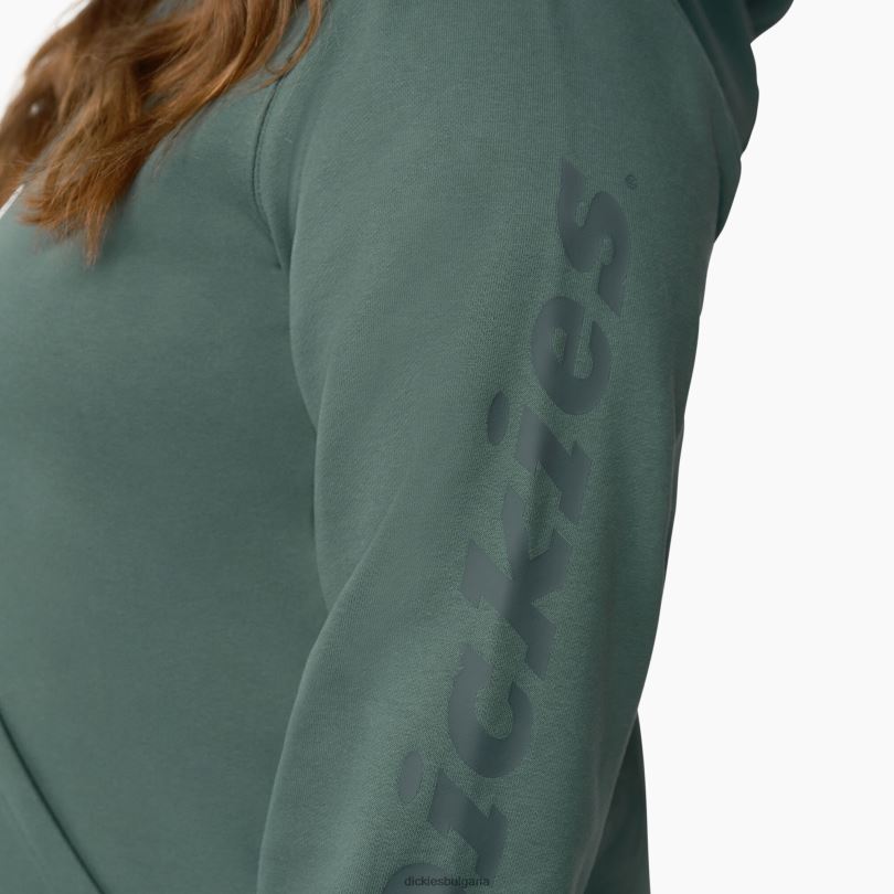 Жени Dickies плюс тежък пуловер с ръкави с лого линкълн грийн (лн) облекло R2PH82348