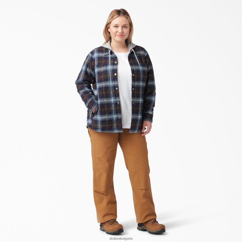 Жени Dickies плюс фланелено яке с качулка ясно синьо/кафяво омбре каре (a1g) облекло R2PH82322