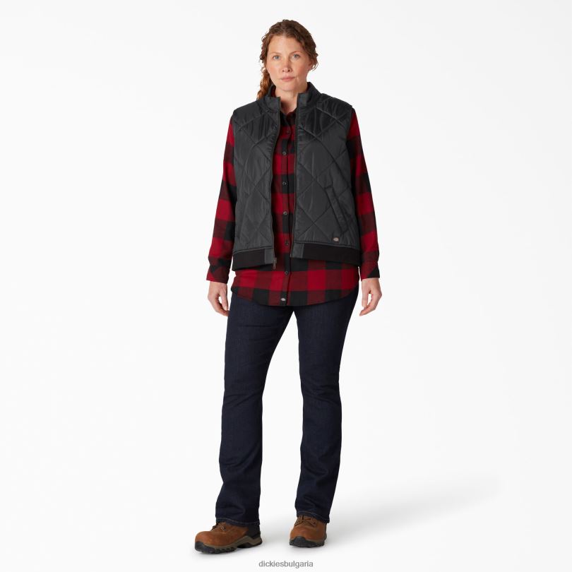 Жени Dickies плюс ватирана жилетка черно (bk) облекло R2PH82324