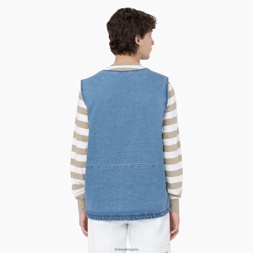 мъже Dickies дънкова жилетка с цип отпред светъл деним (ltd) облекло R2PH8972