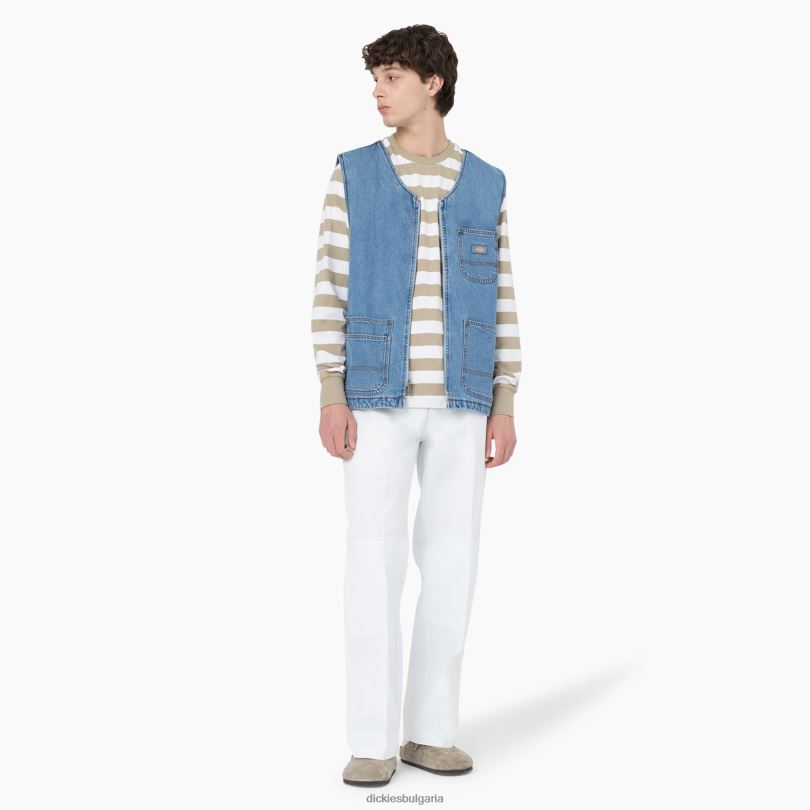 мъже Dickies дънкова жилетка с цип отпред светъл деним (ltd) облекло R2PH8972