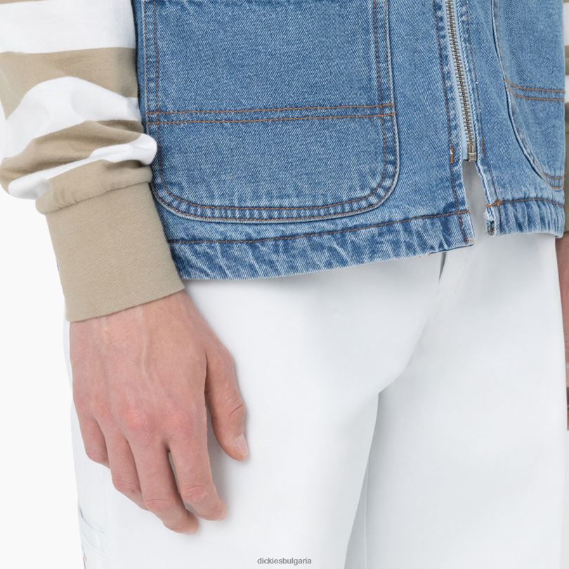 мъже Dickies дънкова жилетка с цип отпред светъл деним (ltd) облекло R2PH8972