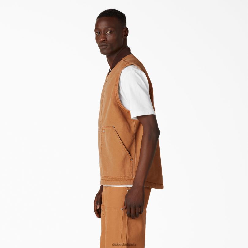 мъже Dickies stonewashed duck жилетка с висок косъм, подплатена с полар каменна кафява патица (sbd) облекло R2PH81032
