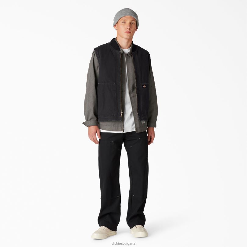 мъже Dickies stonewashed duck жилетка с висок косъм, подплатена с полар stonewashed black (sbk) облекло R2PH81033