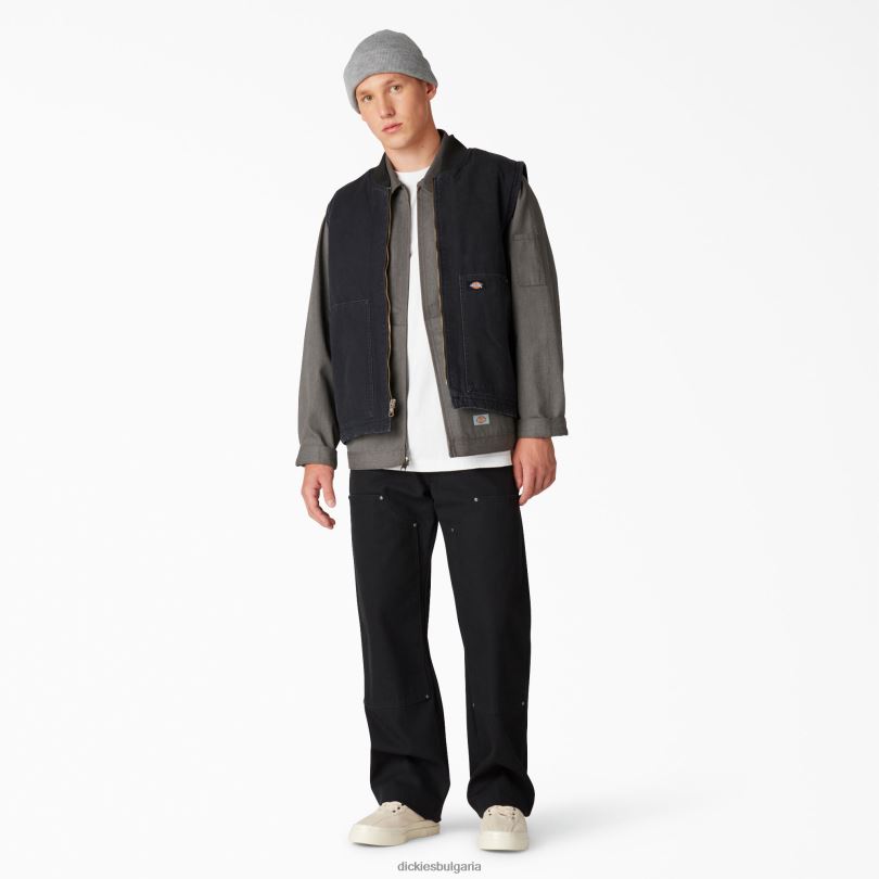 мъже Dickies stonewashed duck жилетка с висок косъм, подплатена с полар stonewashed black (sbk) облекло R2PH81033