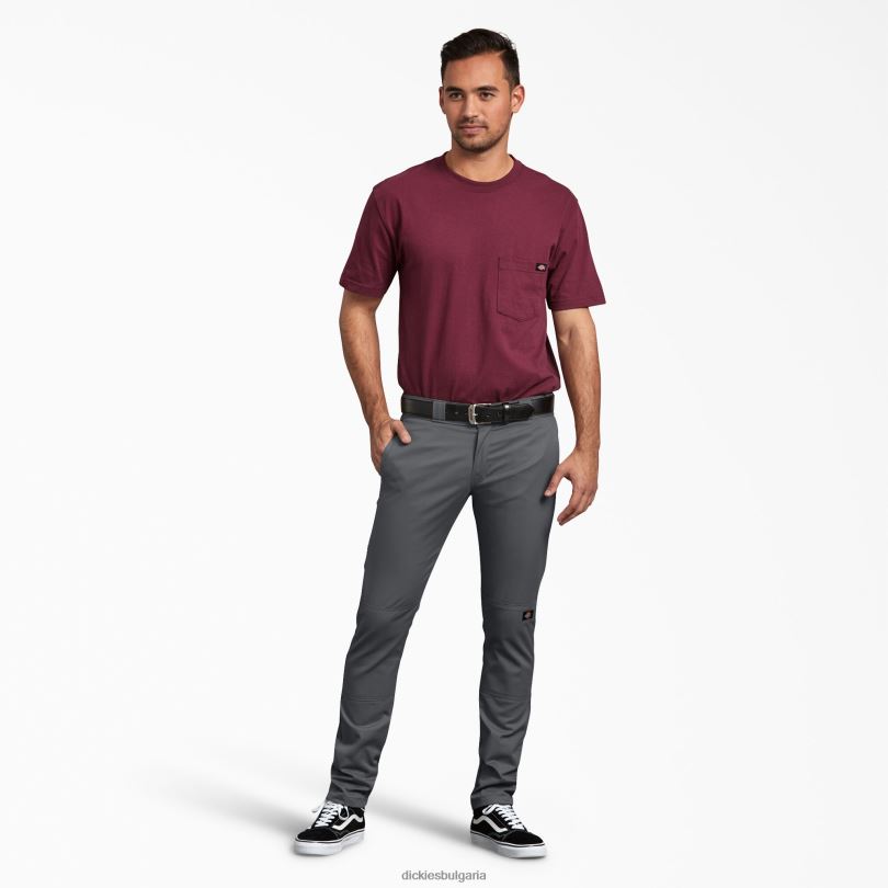 мъже Dickies тесни работни панталони с двойно коляно въглен сиво (ch) работно облекло R2PH842