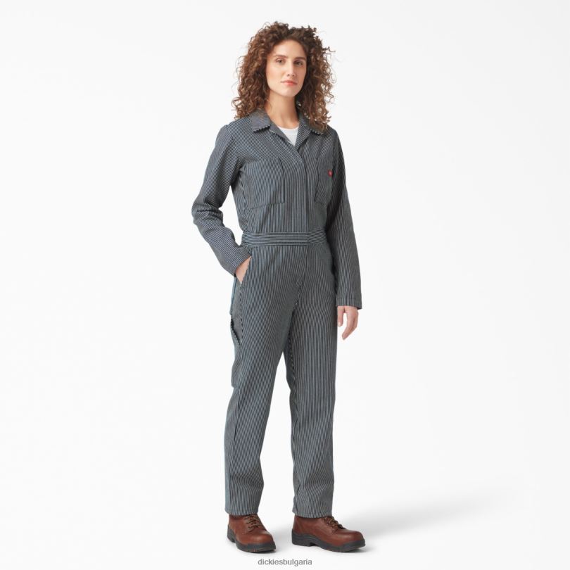 Жени Dickies комбинезон с дълги ръкави на райета от хикори редовен работно облекло R2PH81549