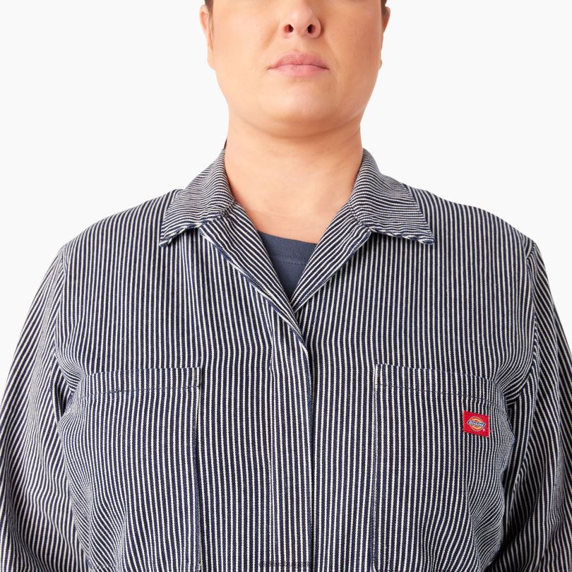 Жени Dickies плюс гащеризон с дълги ръкави на райета от хикори редовен работно облекло R2PH81951