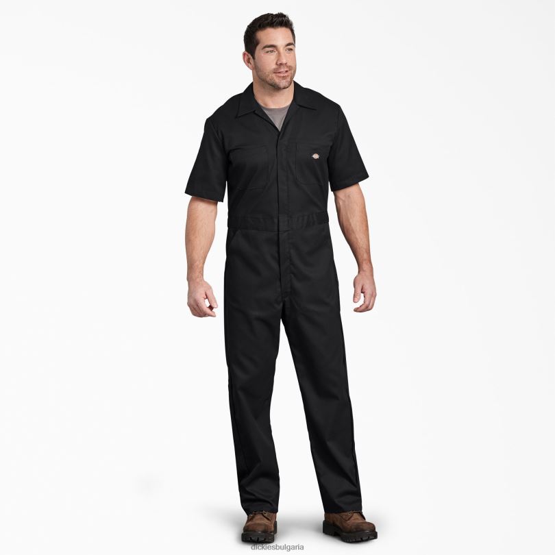 мъже Dickies гъвкав гащеризон с къс ръкав черно (bk) работно облекло R2PH81238
