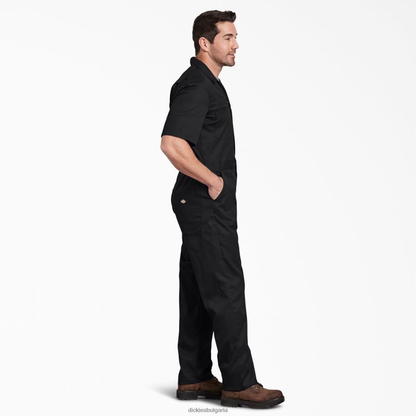мъже Dickies гъвкав гащеризон с къс ръкав черно (bk) работно облекло R2PH81238