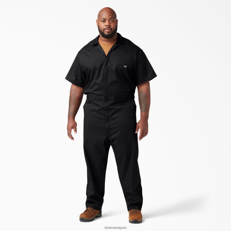 мъже Dickies гъвкав гащеризон с къс ръкав черно (bk) работно облекло R2PH81238