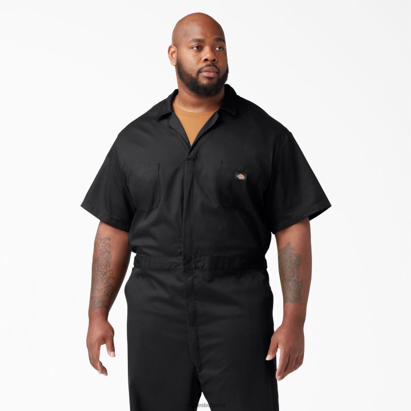 мъже Dickies гъвкав гащеризон с къс ръкав черно (bk) работно облекло R2PH81238