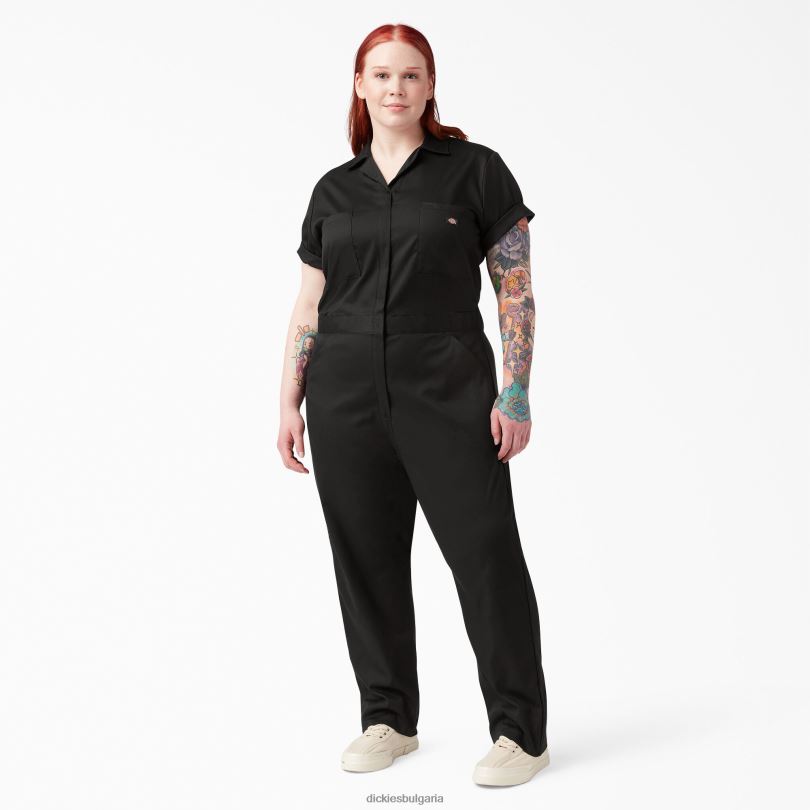 Жени Dickies плюс гъвкав, охлаждащ гащеризон с къси ръкави черно (bk) работно облекло R2PH81550