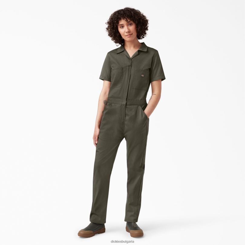 Жени Dickies охлаждащ гащеризон с къс ръкав зелен мъх (ms) работно облекло R2PH81547