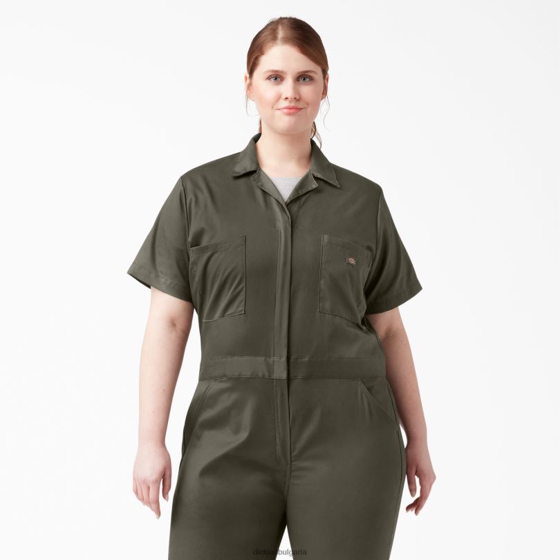 Жени Dickies плюс гъвкав, охлаждащ гащеризон с къси ръкави зелен мъх (ms) работно облекло R2PH81553