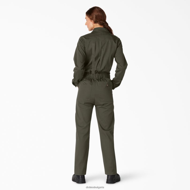 Жени Dickies гащеризон с дълъг ръкав зелен мъх (ms) работно облекло R2PH81932