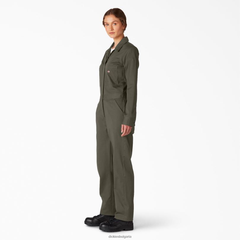 Жени Dickies гащеризон с дълъг ръкав зелен мъх (ms) работно облекло R2PH81932