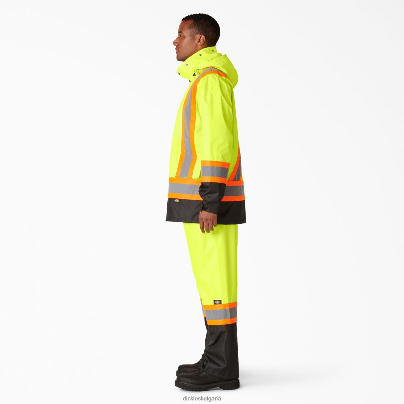 унисекс Dickies hi vis предпазен дъждобран от 2 части анси жълто (ay) работно облекло R2PH81454