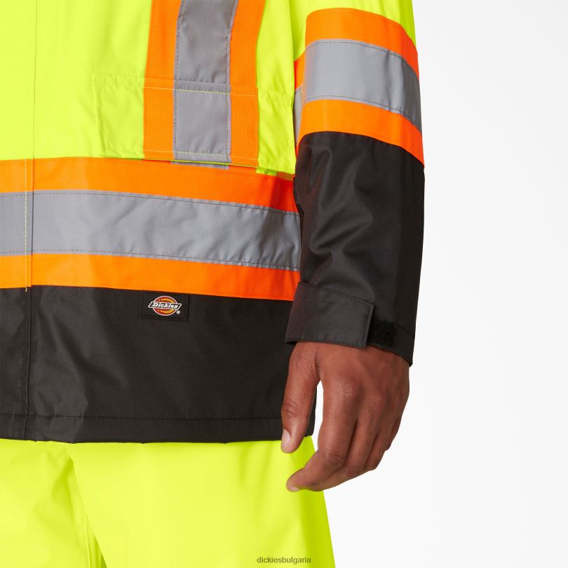унисекс Dickies hi vis предпазен дъждобран от 2 части анси жълто (ay) работно облекло R2PH81454