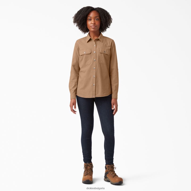 Жени Dickies работна риза с дълги ръкави боя за прежда индийско орехче (NSD) работно облекло R2PH82103