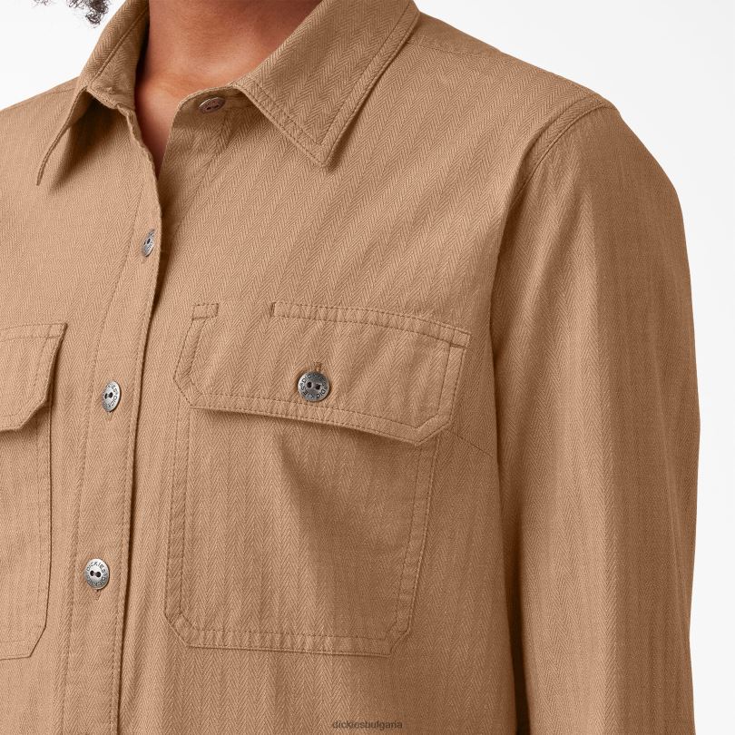 Жени Dickies работна риза с дълги ръкави боя за прежда индийско орехче (NSD) работно облекло R2PH82103