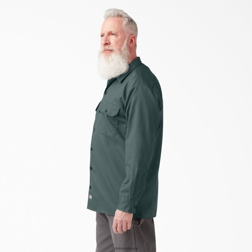 мъже Dickies работна риза с дълъг ръкав линкълн грийн (лн) работно облекло R2PH8564