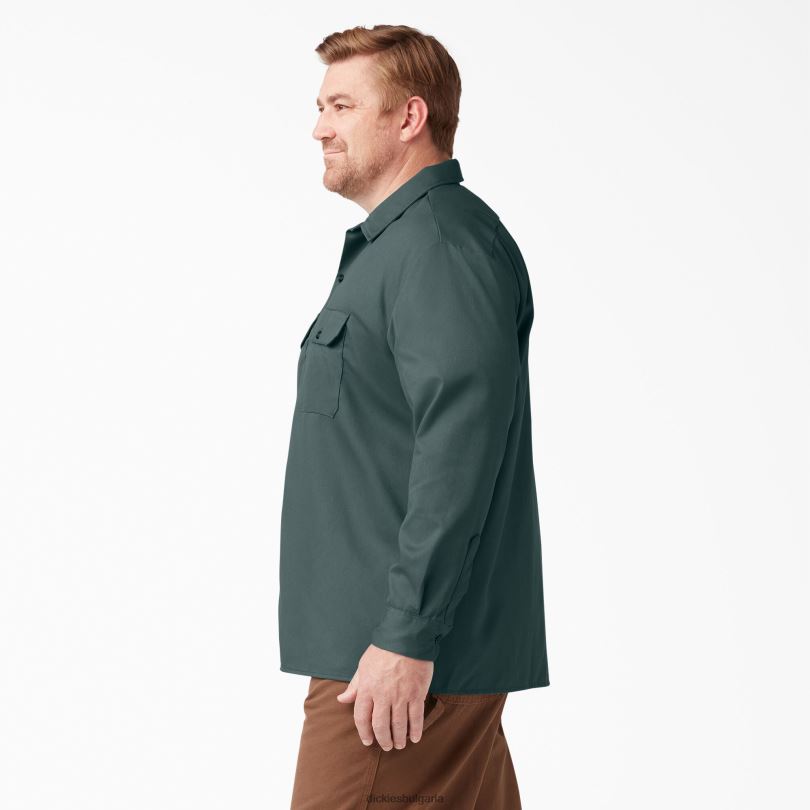 мъже Dickies работна риза с дълъг ръкав линкълн грийн (лн) работно облекло R2PH8564